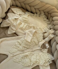Unieke complete newbornset wikkeldeken Creme