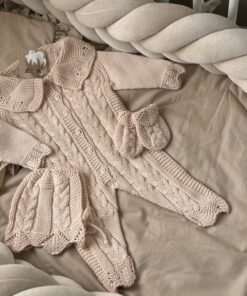 3-delige newbornset kraagje gebreid beige
