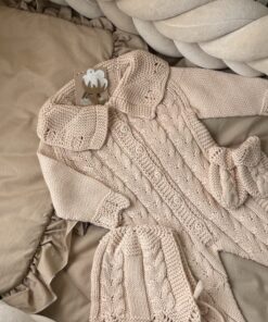 Alternative view of 3-delige newbornset kraagje gebreid beige