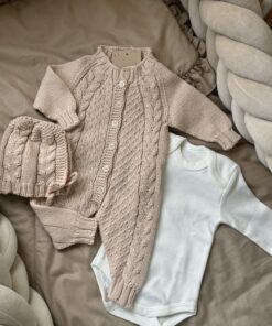 3-delige newbornset gebreid beige unisex