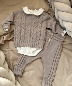 Gebreid 3-delige set taupe