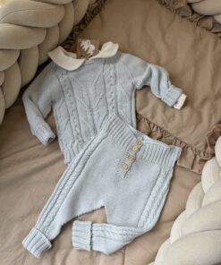 Gebreide 3-delige set blauw