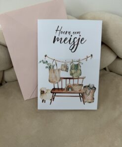 Wenskaart glitter Hoera een Meisje