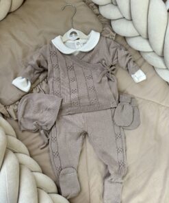 Gebreide 5-delige Newbornset Taupe